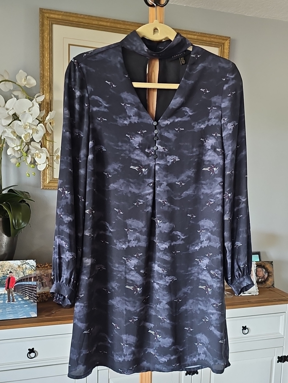 Women's Dark Cloud-Print Long Sleeve Tunic Top